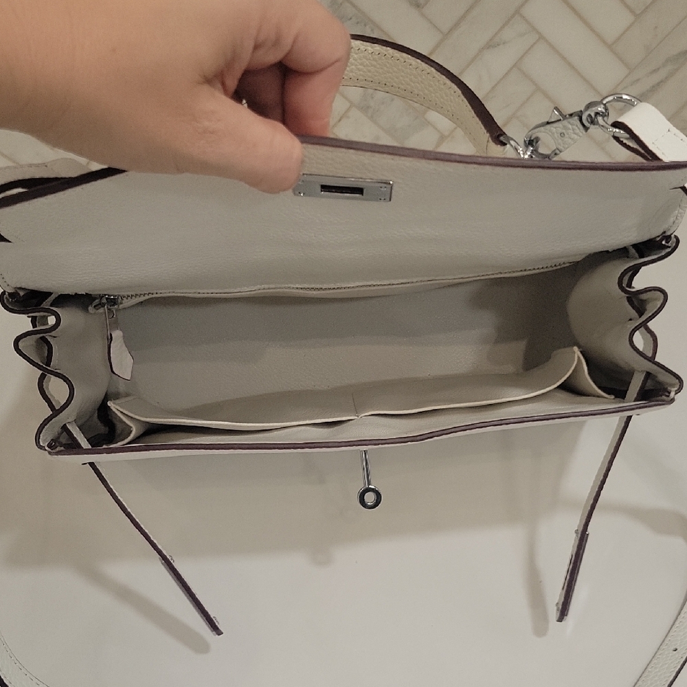 White Leather Satchel with Silver Hardware - Picture 5 of 12
